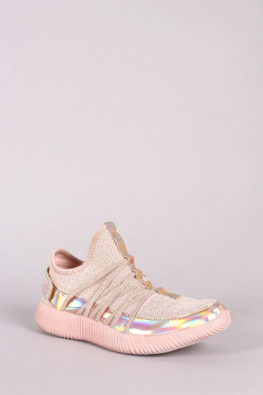 Holographic Knit Strappy Slip-On Rigged Sneaker