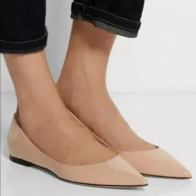 Jimmy Choo Nude Patent Pointy Toe Flats - 39