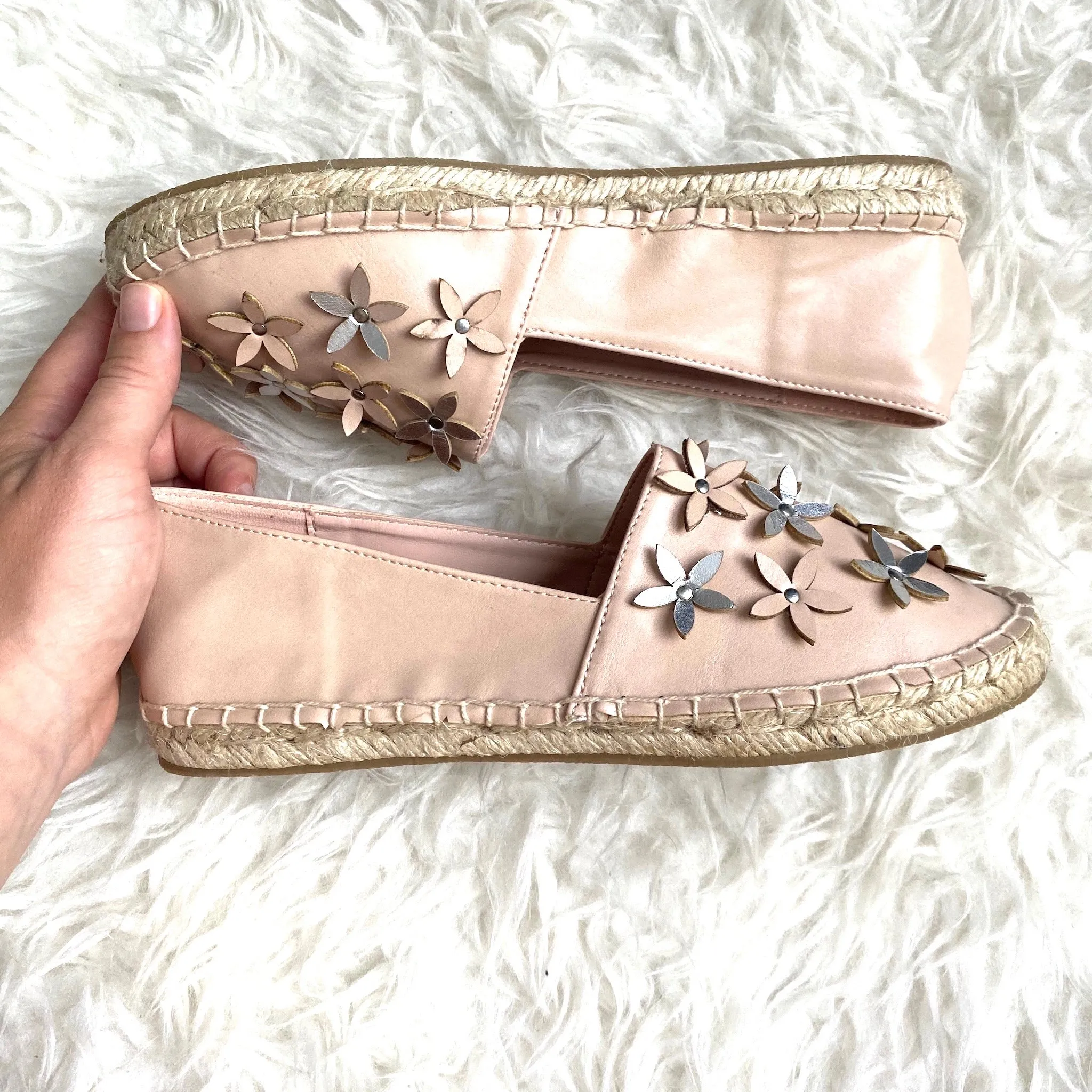 JUSTFAB Pink Leather Espadrille Flats NWOT- Size 6.5