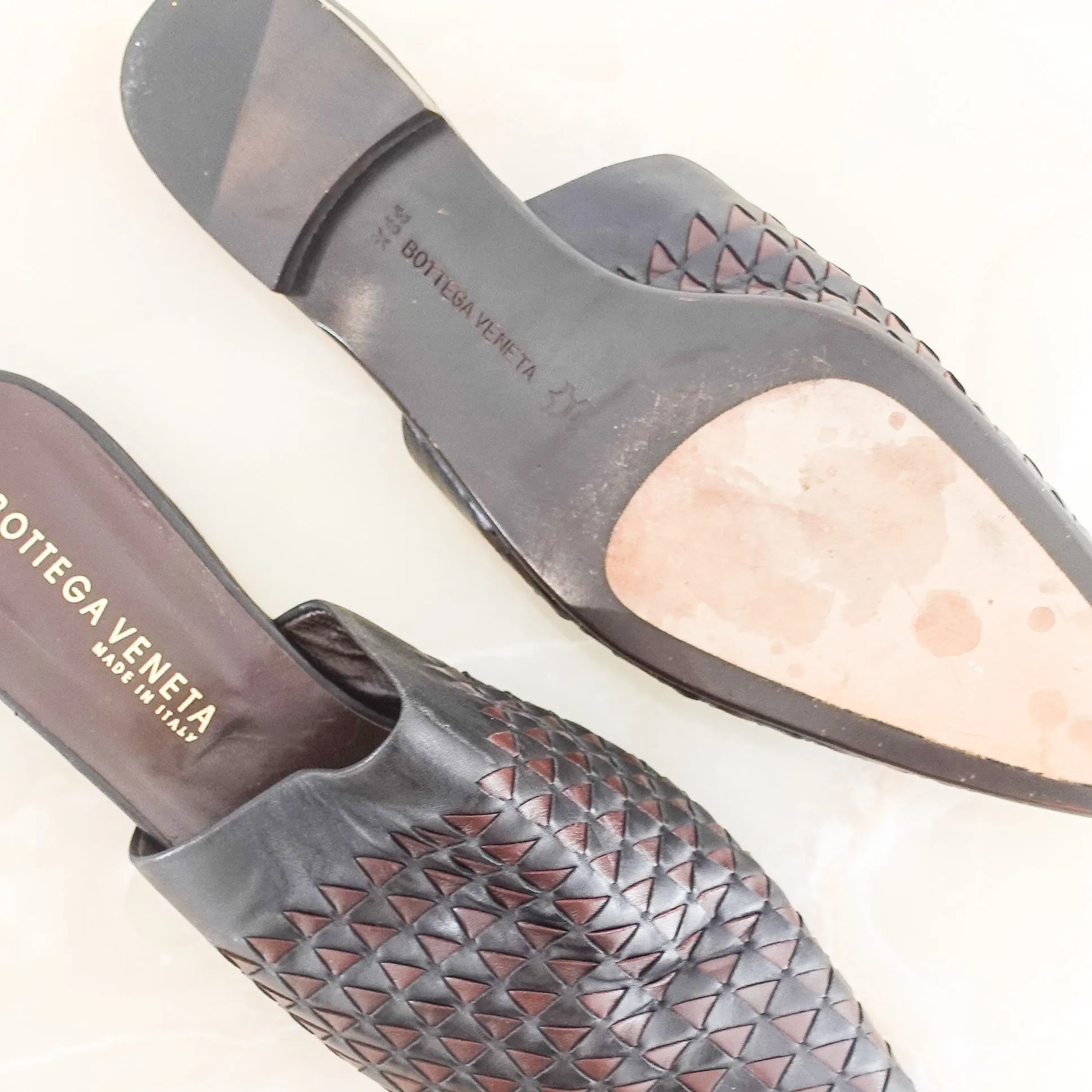 Leather woven mules RRP £320