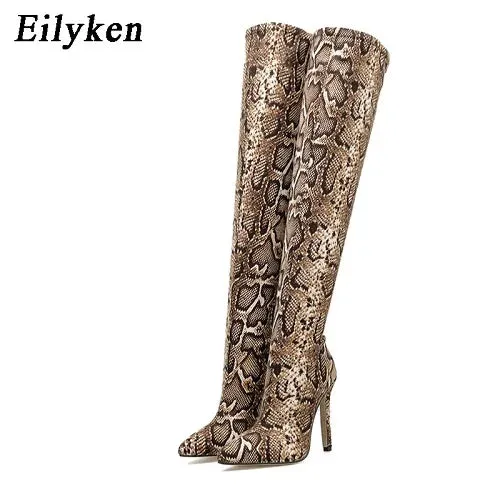 Leopard Grain Serpentine High Heels Long Boots