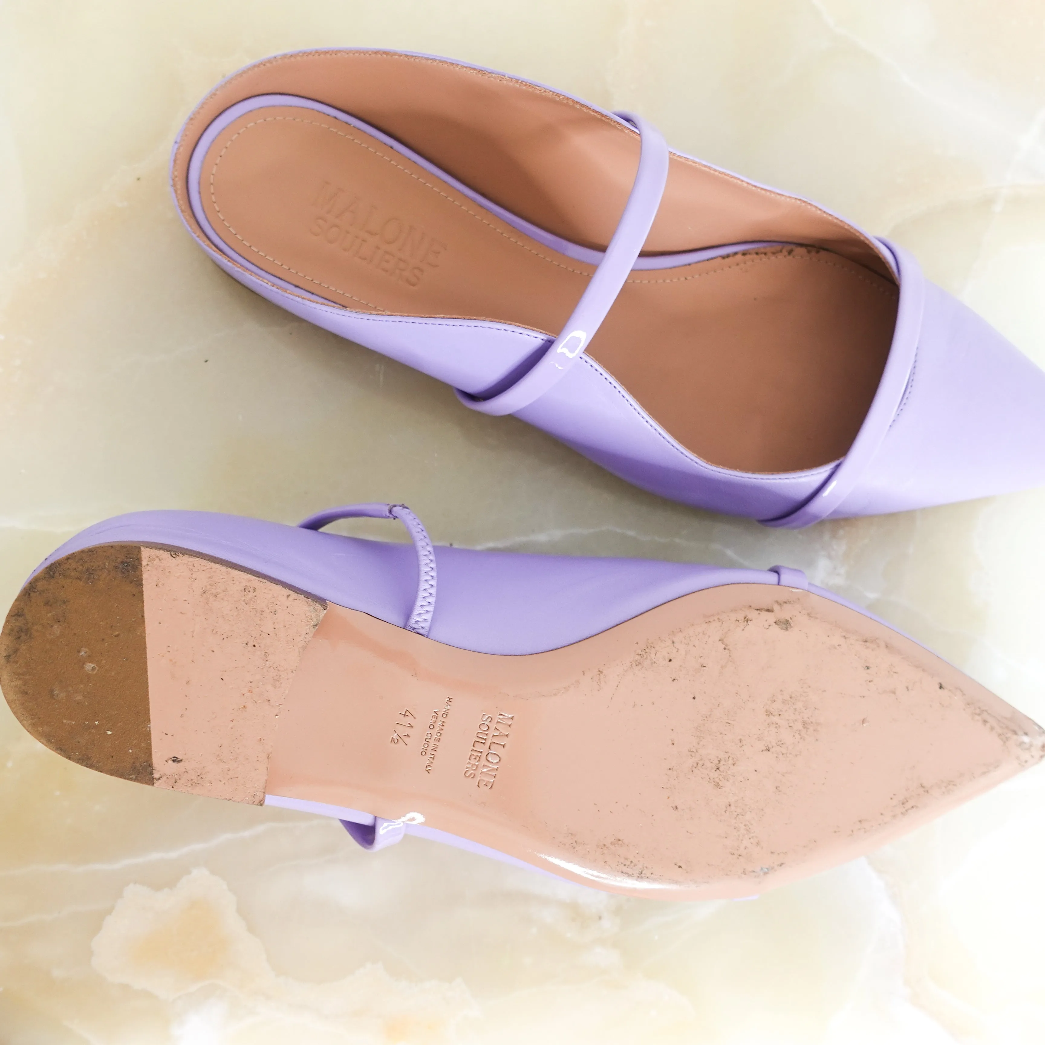 Lilac pointed toe flat mules RRP £495