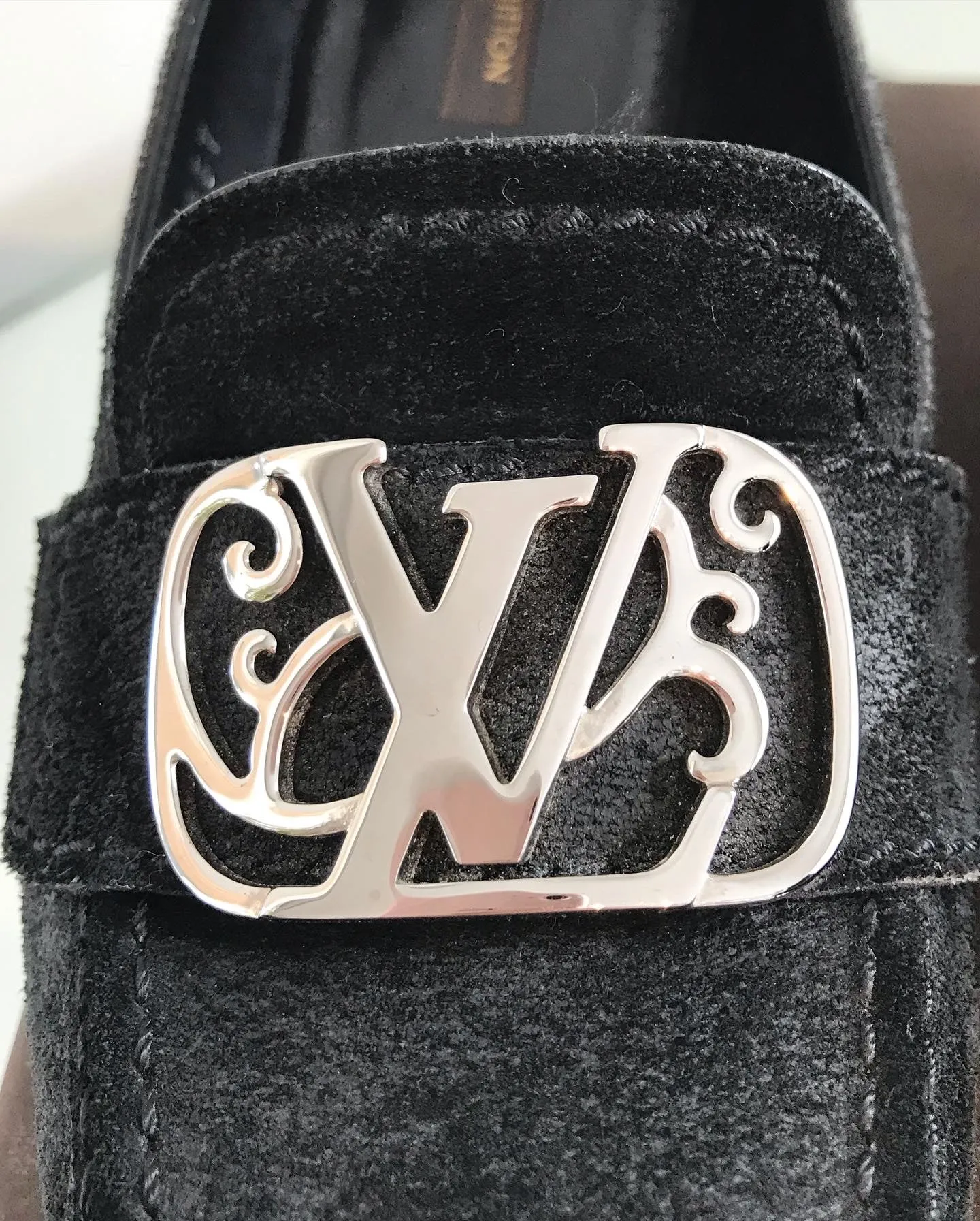 LOUIS VUITTON Suede Kitten Heel Loafers