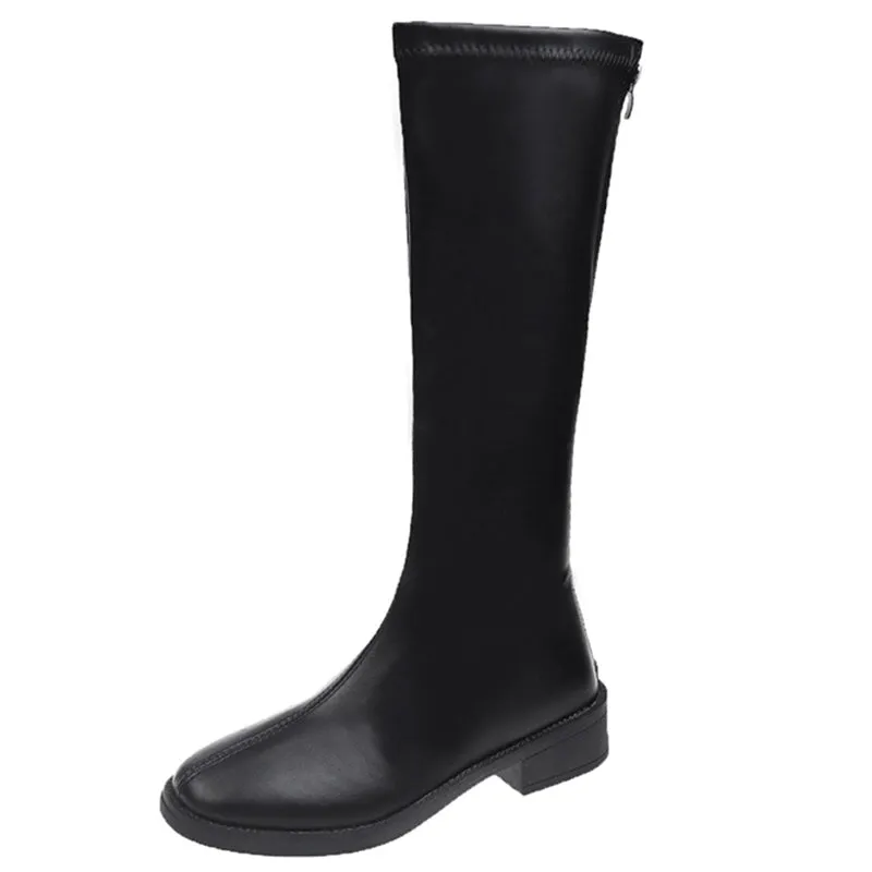 Lucyever Plus Size Pu Leather Knee High Boots Women Autumn Winter Med Heels