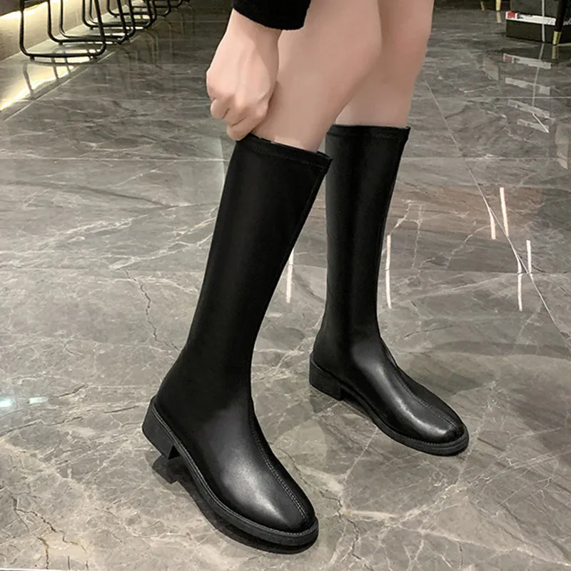 Lucyever Plus Size Pu Leather Knee High Boots Women Autumn Winter Med Heels