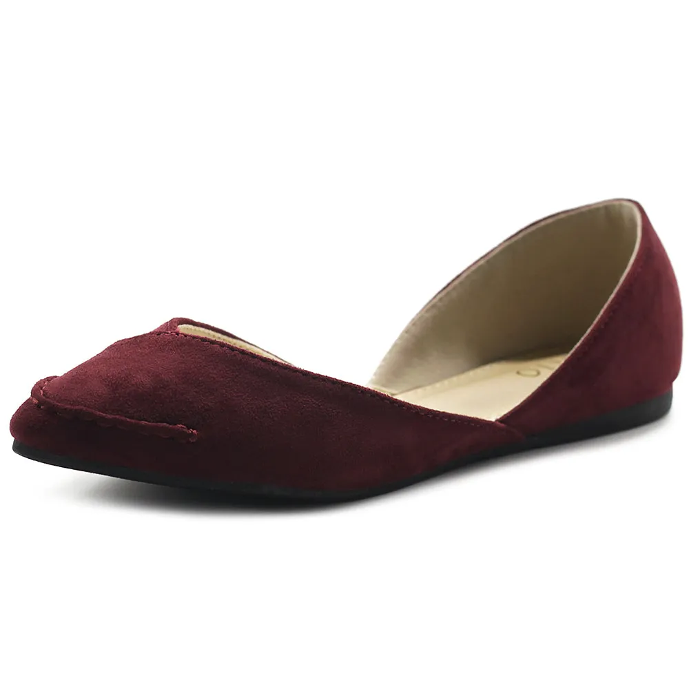 Ollio Women's Shoe Faux Suede Light Comfort Stitching D'Orsay Pointed Toe Ballet Flats F78