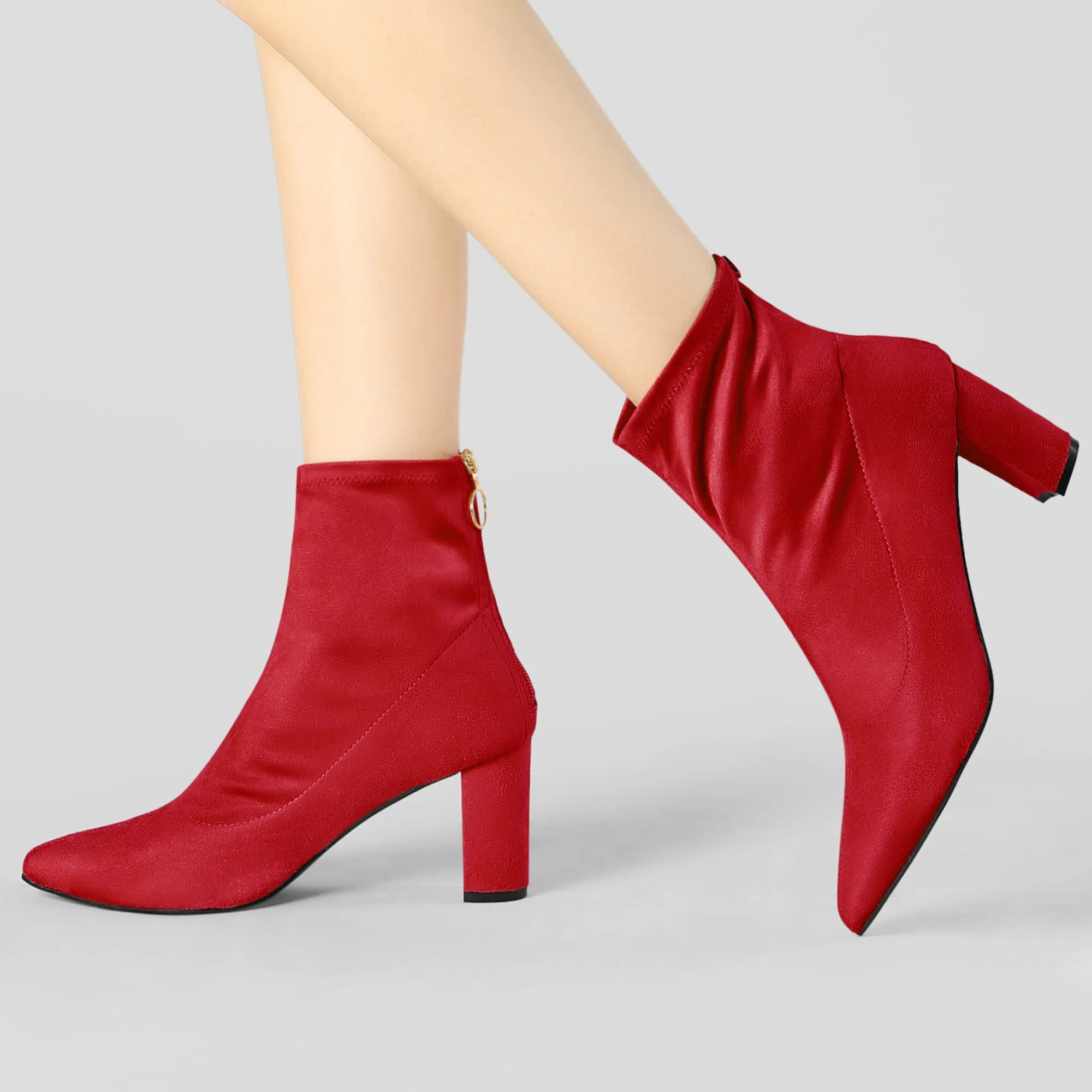 Pointed Toe Zipper Chunky Heel Ankle Boots