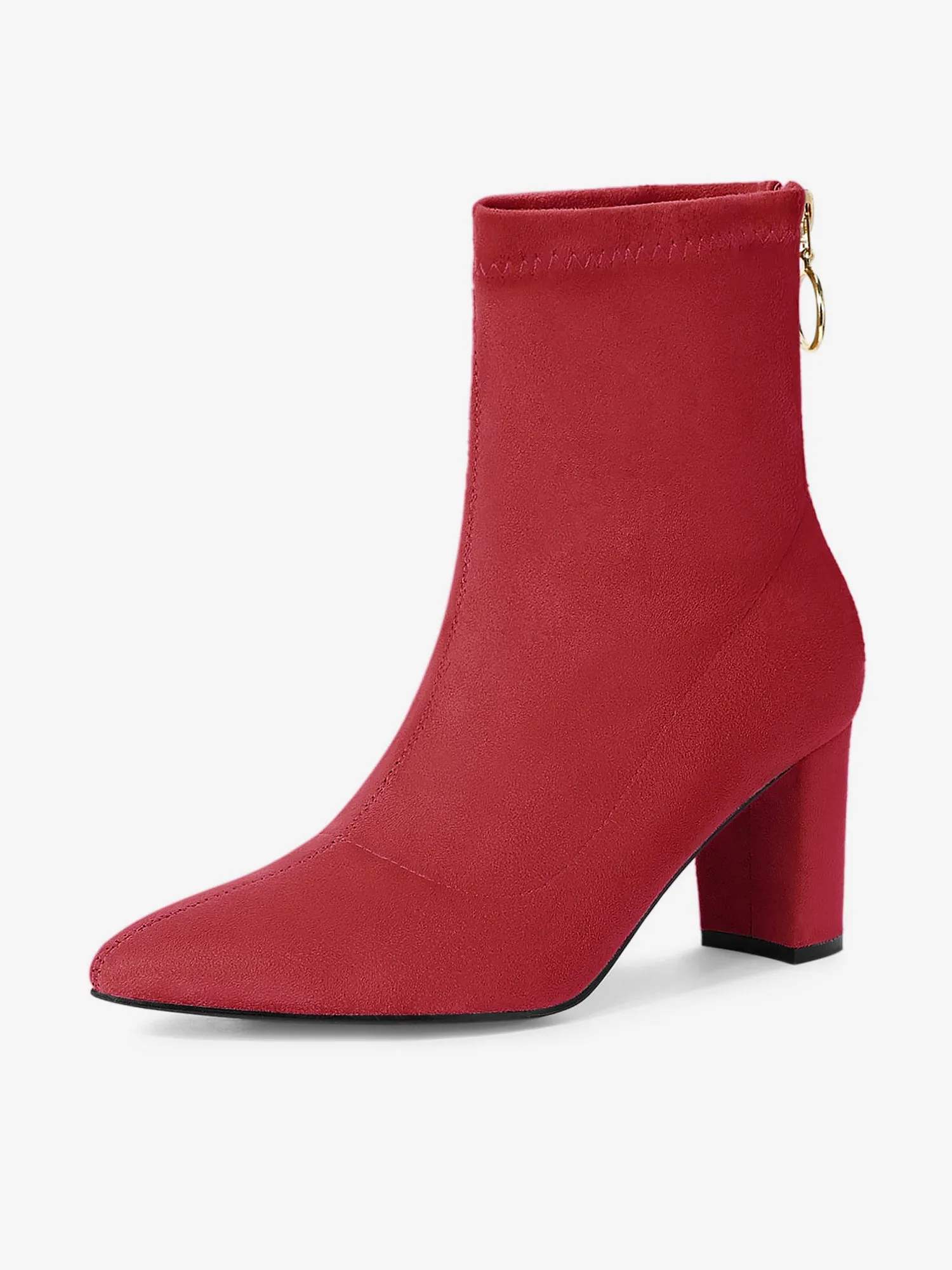 Pointed Toe Zipper Chunky Heel Ankle Boots