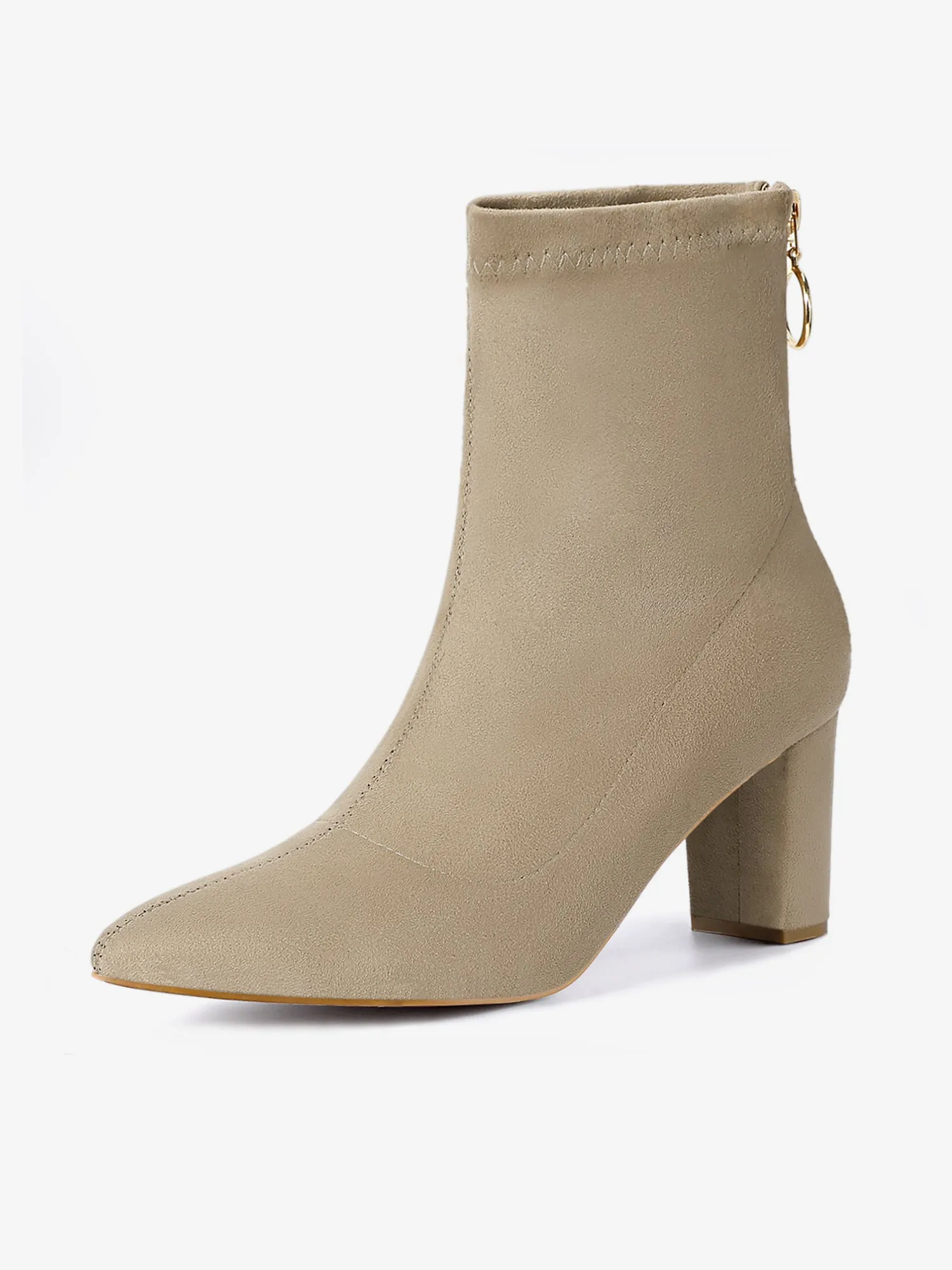 Pointed Toe Zipper Chunky Heel Ankle Boots