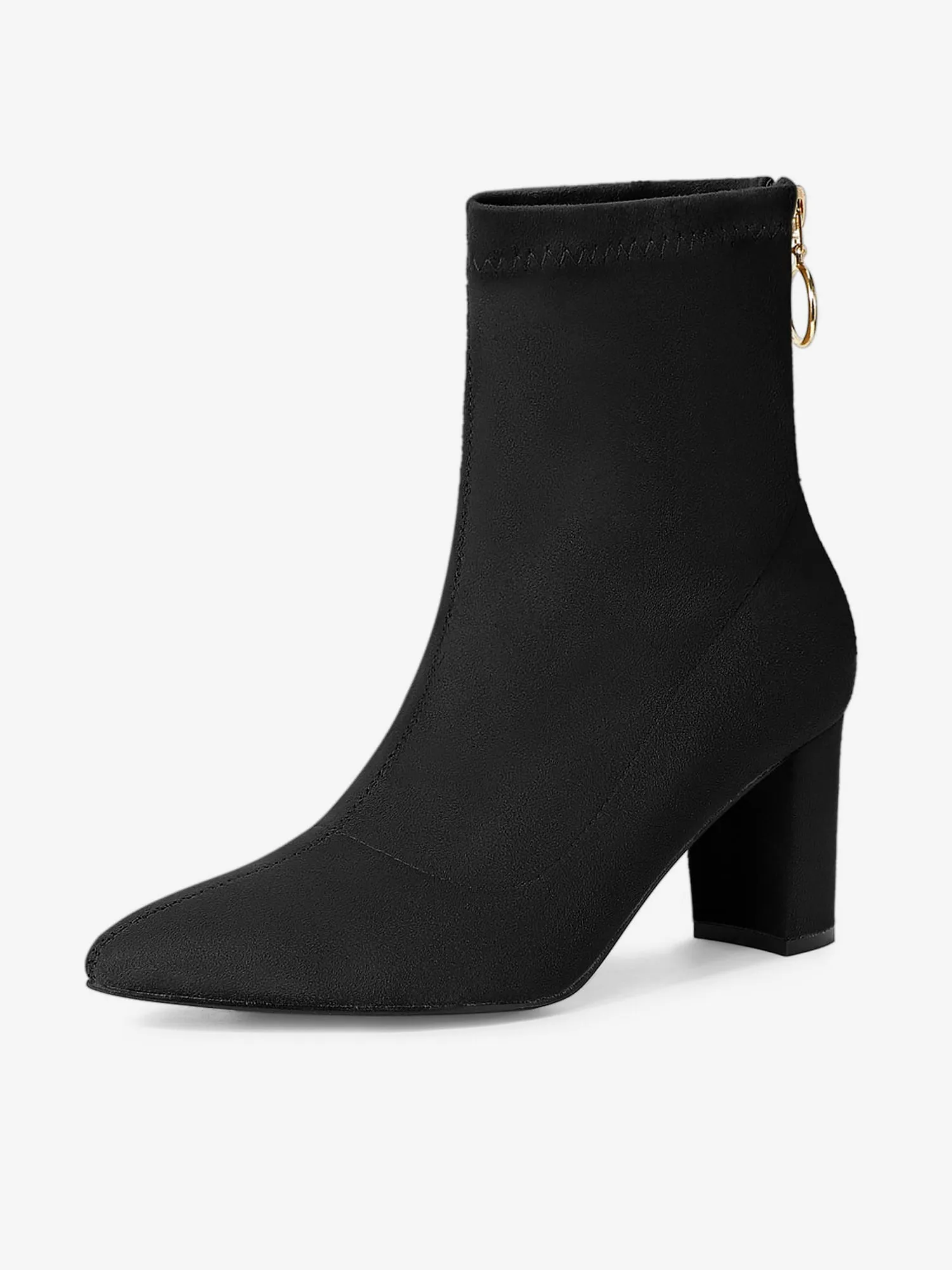 Pointed Toe Zipper Chunky Heel Ankle Boots