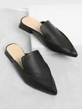 PU Pointed Toe Flat Mules