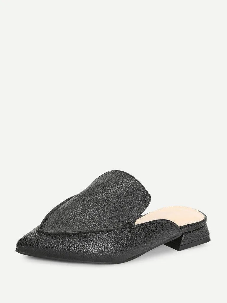 PU Pointed Toe Flat Mules