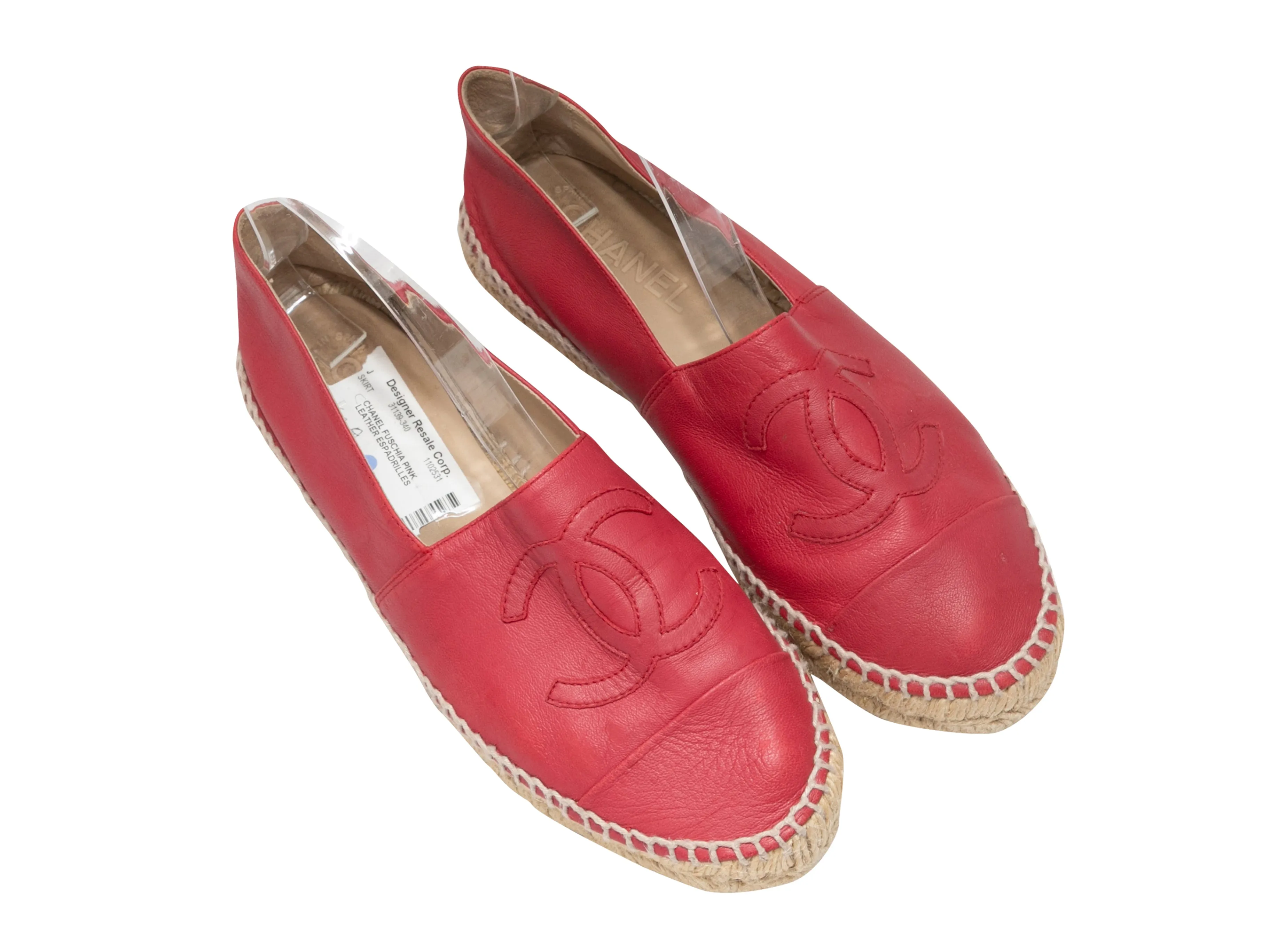 Red Chanel Leather CC Espadrille Flats Size 39