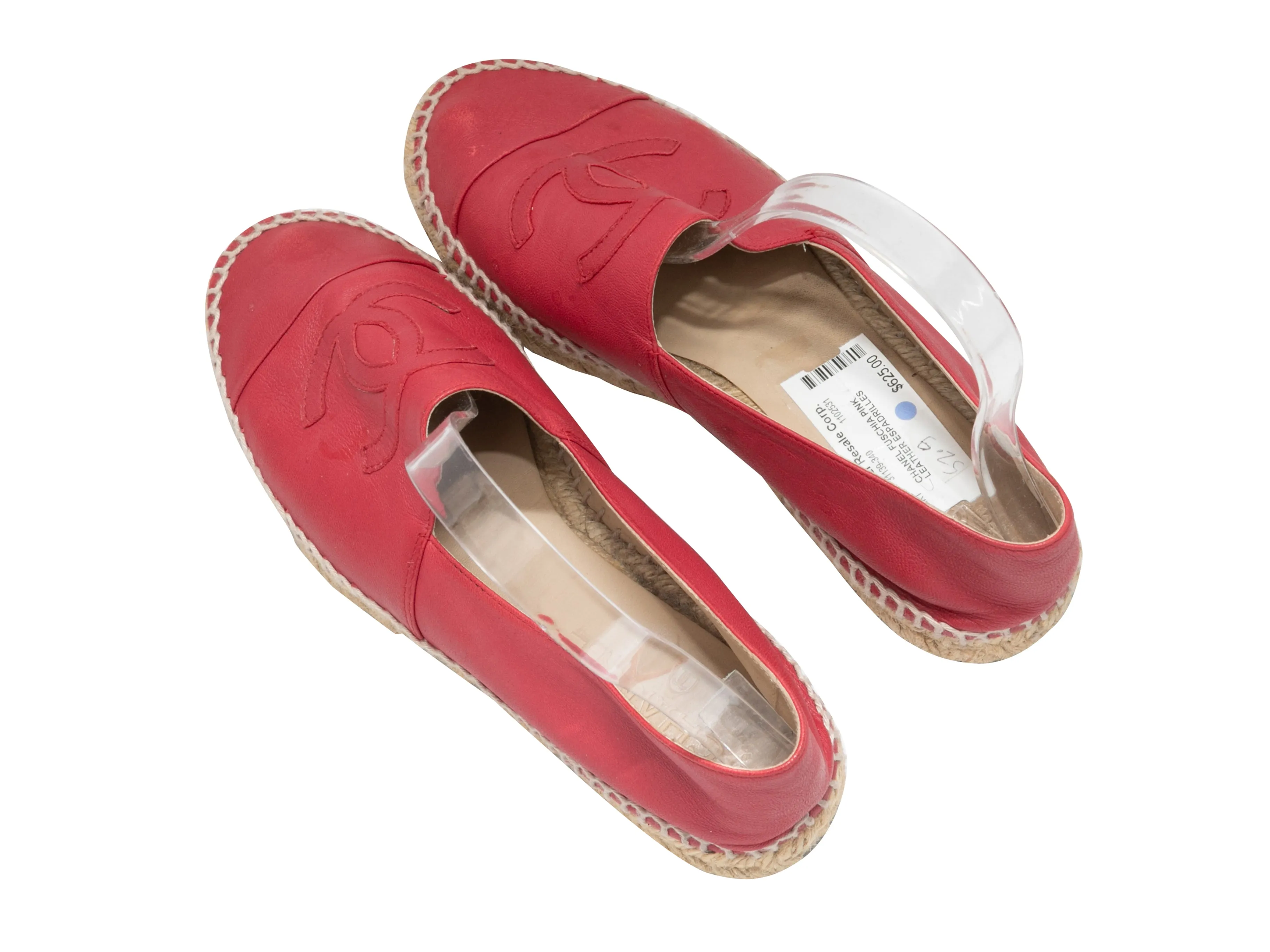 Red Chanel Leather CC Espadrille Flats Size 39