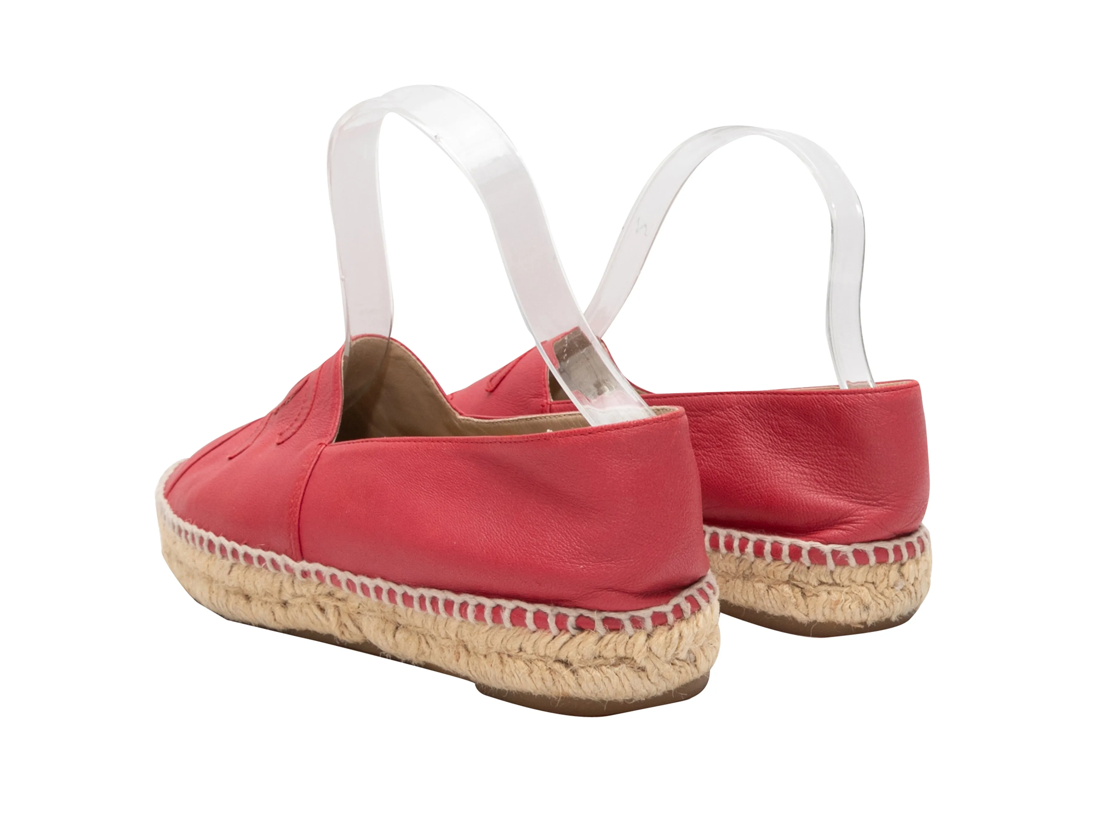 Red Chanel Leather CC Espadrille Flats Size 39