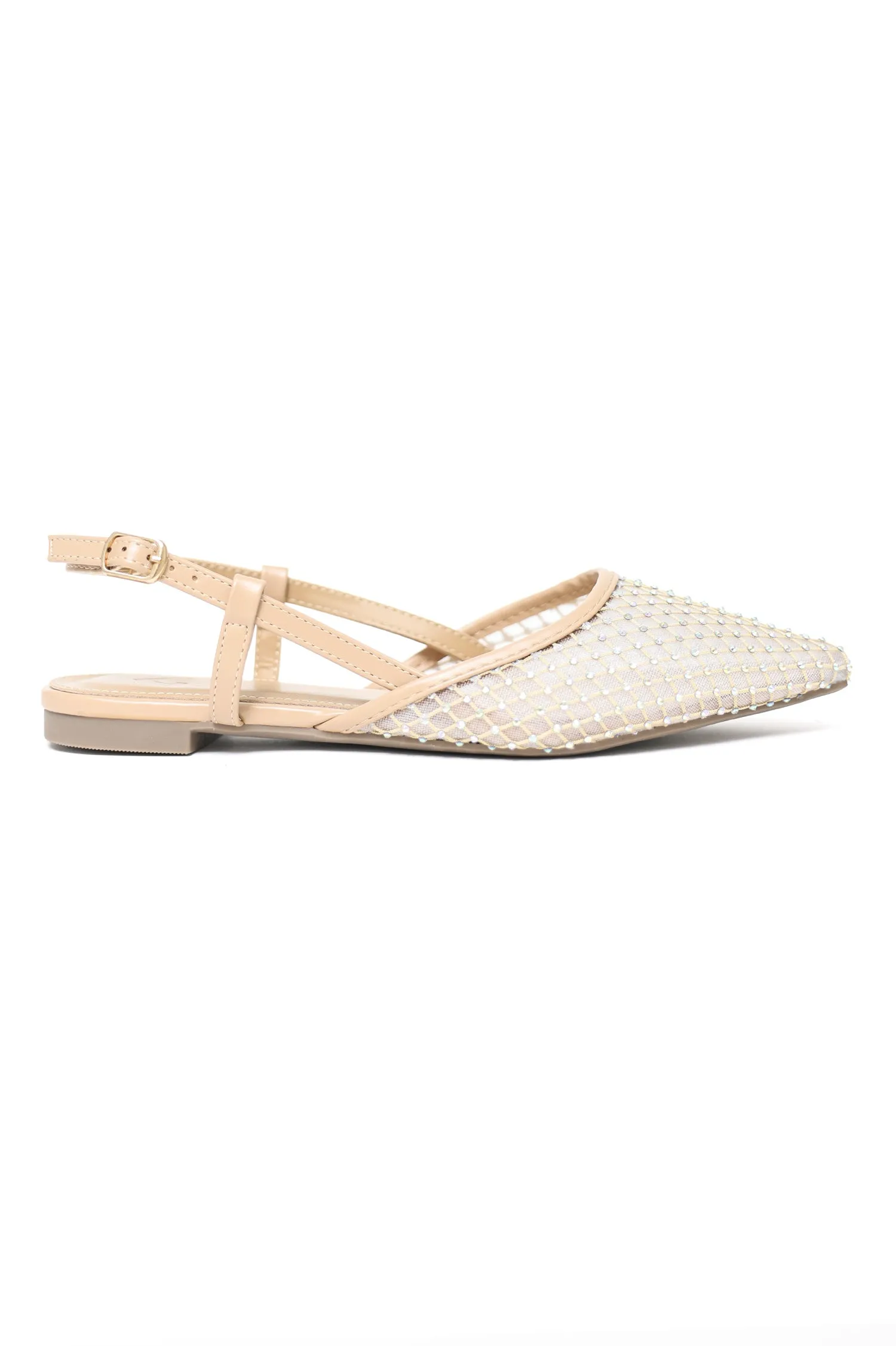 RHINESTONE MESH SLINGBACK FLATS-BEIGE