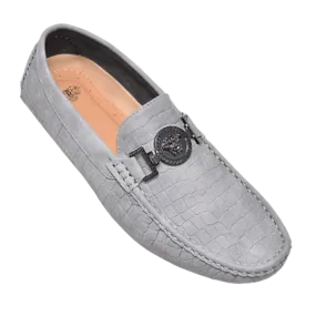 Royal shoes grey loafer men's black printed suede leather with metal buckle