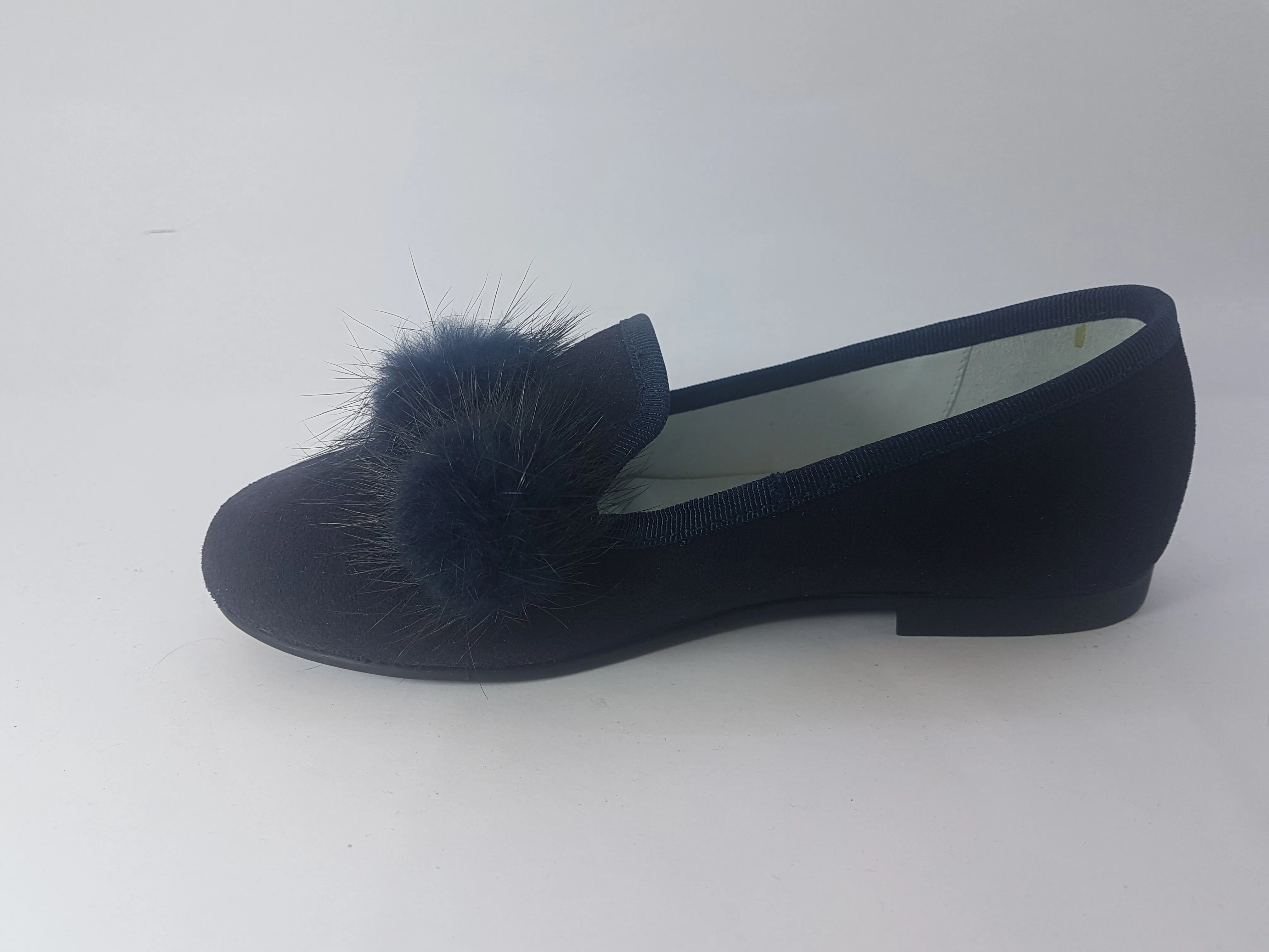 Shawn & Jeffery Navy Blue Suede Pompom Slip On Flats