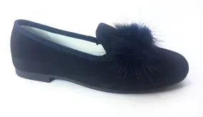 Shawn & Jeffery Navy Blue Suede Pompom Slip On Flats