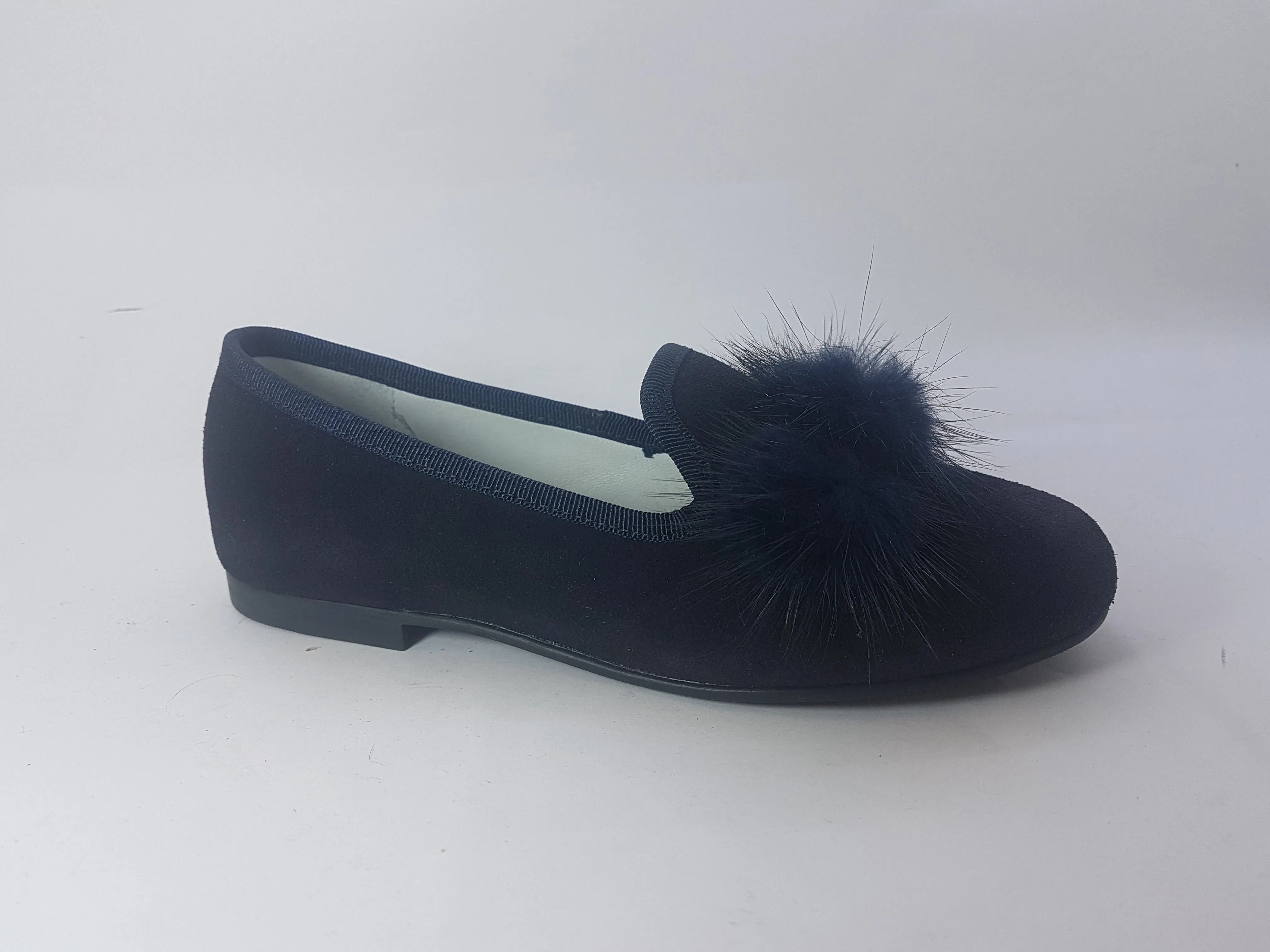 Shawn & Jeffery Navy Blue Suede Pompom Slip On Flats