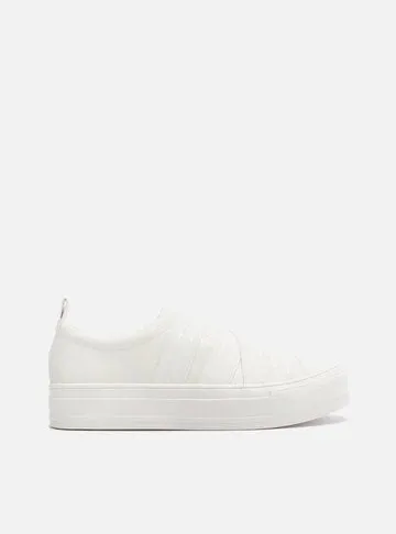 Slip On White Leather Flatform