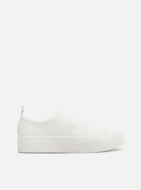 Slip On White Leather Flatform