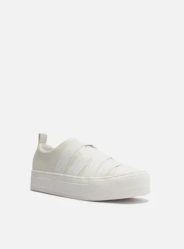 Slip On White Leather Flatform