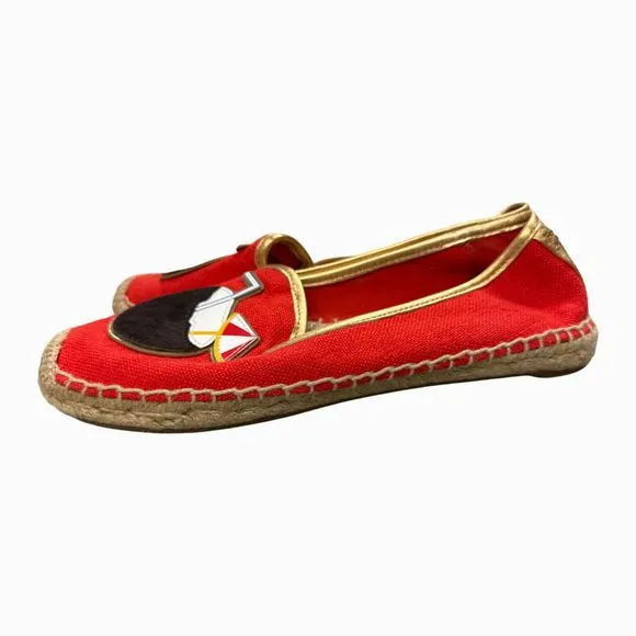 TORY BURCH COCO COCONUT COCKTAIL ESPADRILLE RED FLATS SIZE 8