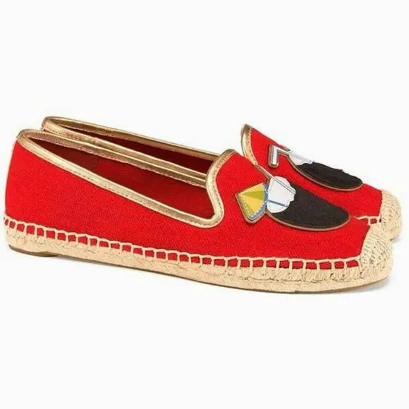 TORY BURCH COCO COCONUT COCKTAIL ESPADRILLE RED FLATS SIZE 8