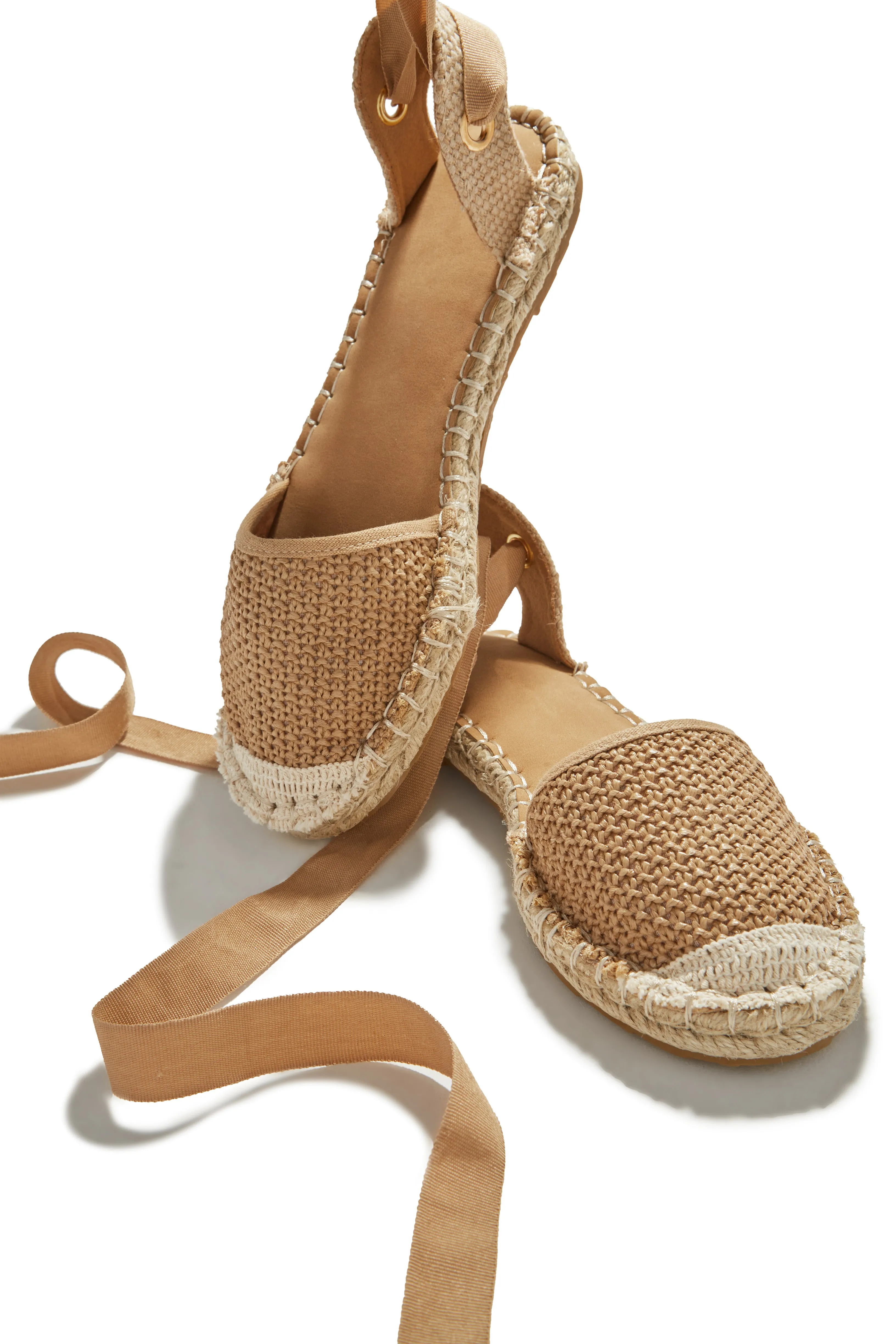 Vacation Sun Lace Up Espadrille Flats - Tan