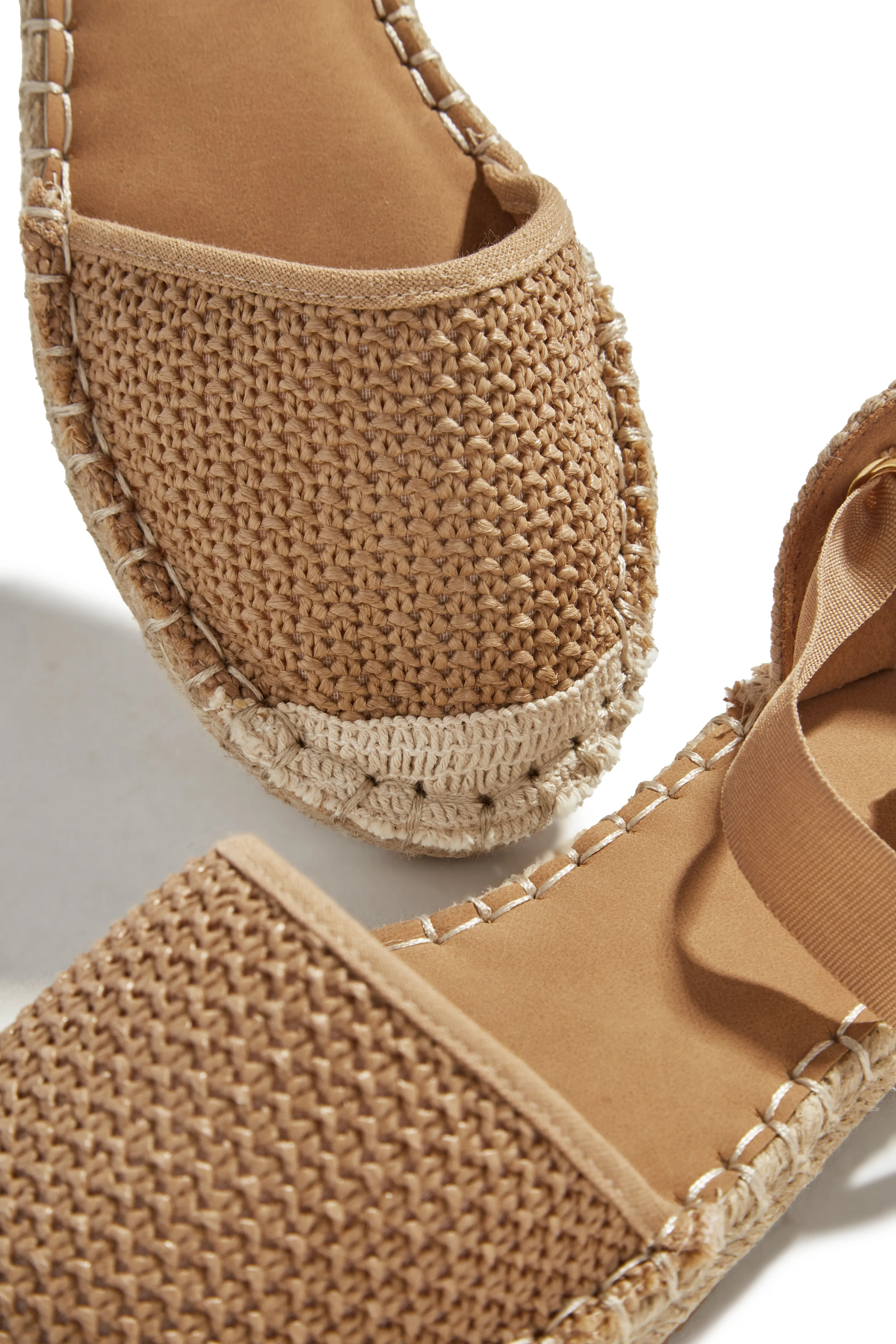 Vacation Sun Lace Up Espadrille Flats - Tan