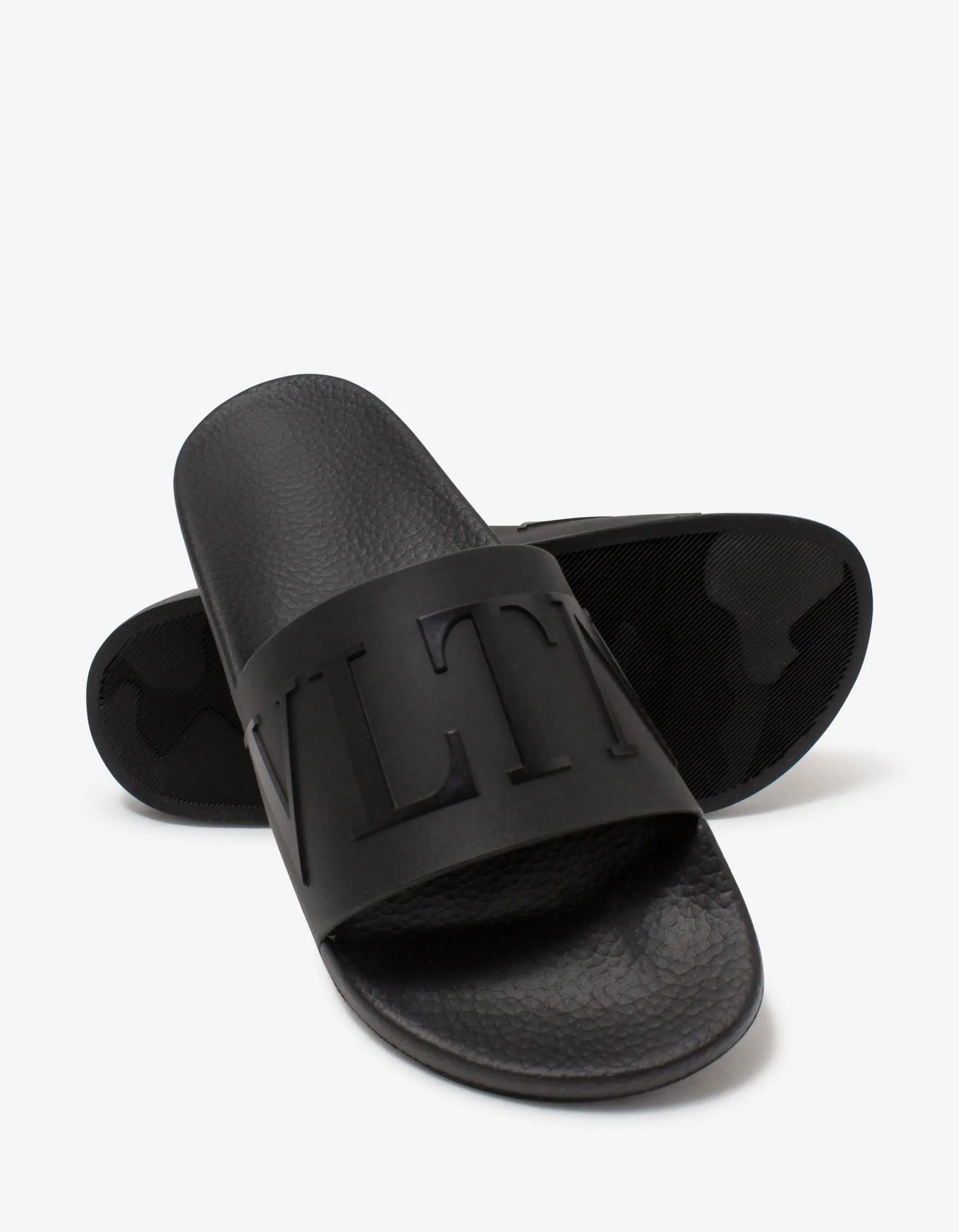 Valentino Garavani Black Tonal VLTN Slide Sandals