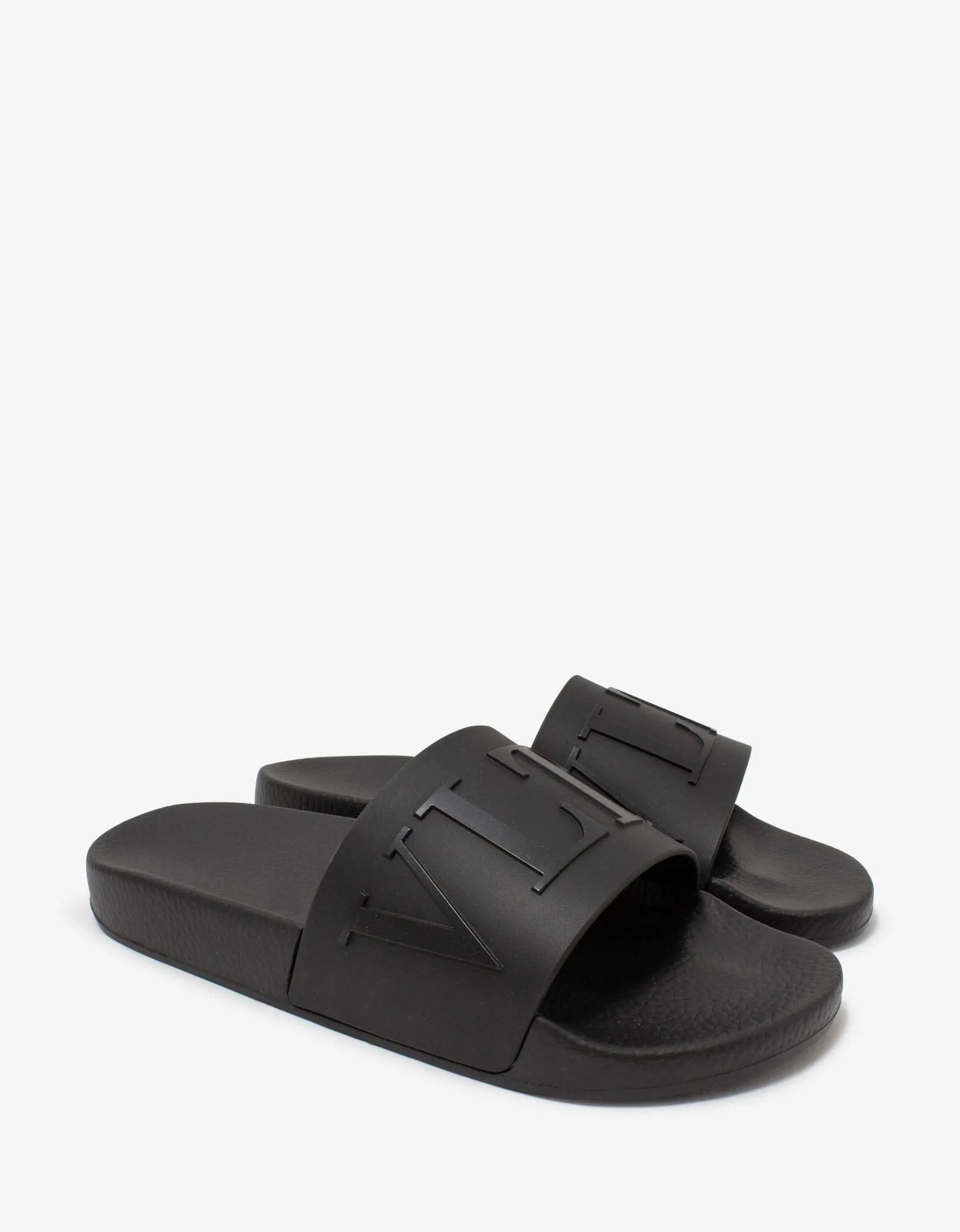 Valentino Garavani Black Tonal VLTN Slide Sandals