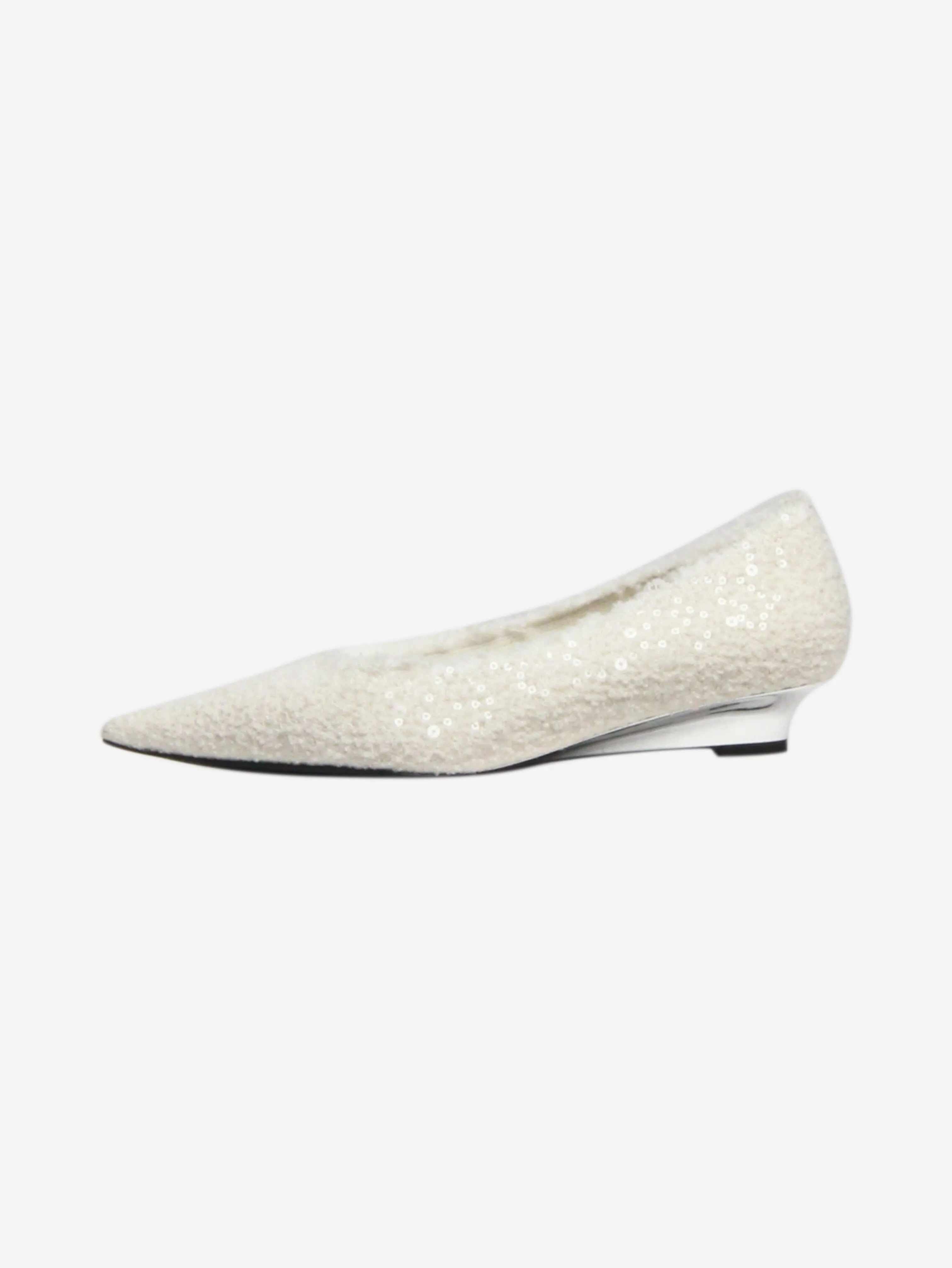 White sequin boucle flats - size EU 38