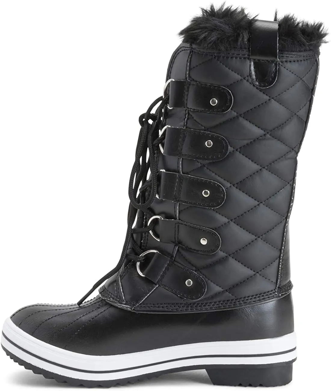 Women's Black Leather Tall Winter Snow Boots