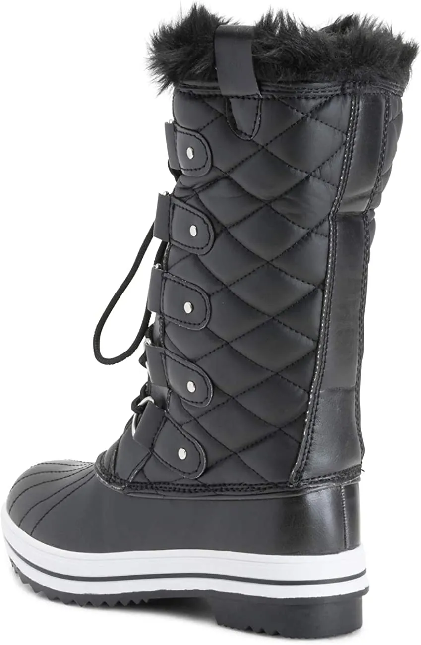 Women's Black Leather Tall Winter Snow Boots