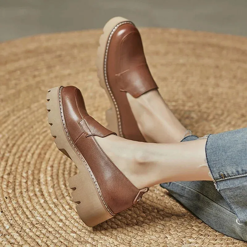 Women's Genuine Leather Platform Loafers