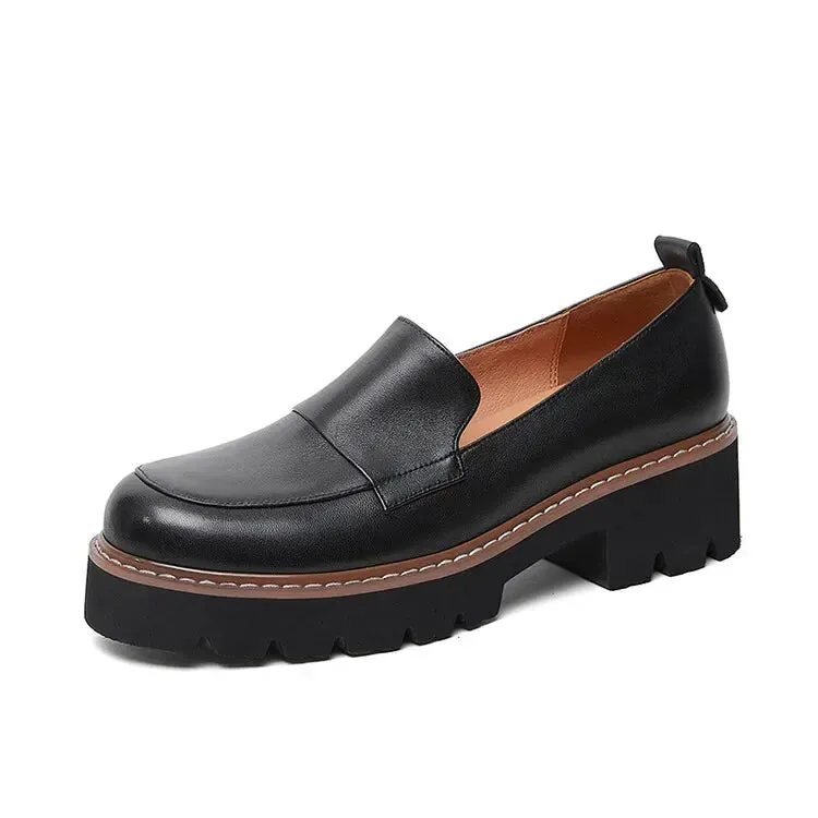 Women's Genuine Leather Platform Loafers