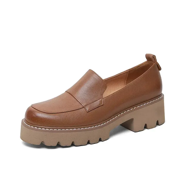 Women's Genuine Leather Platform Loafers