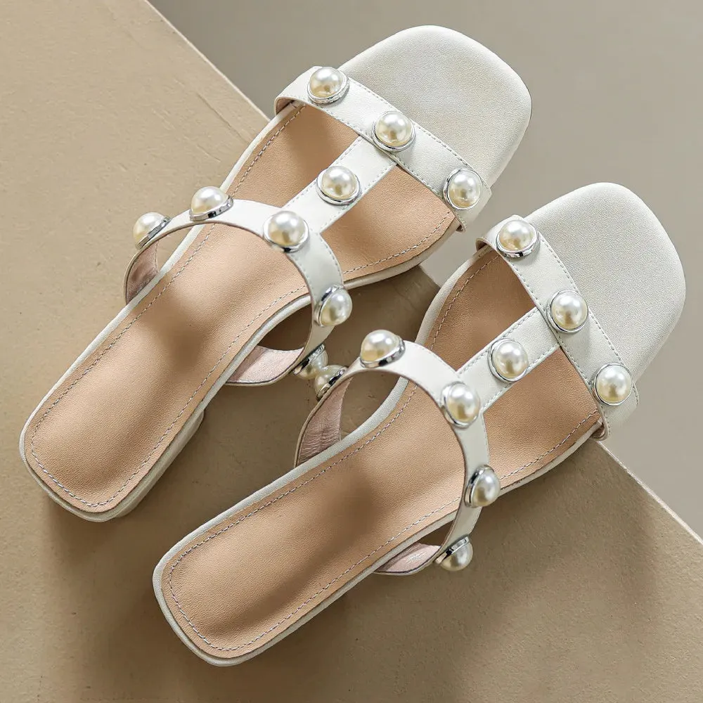 Women's Genuine leather T-Strap flat Sandals